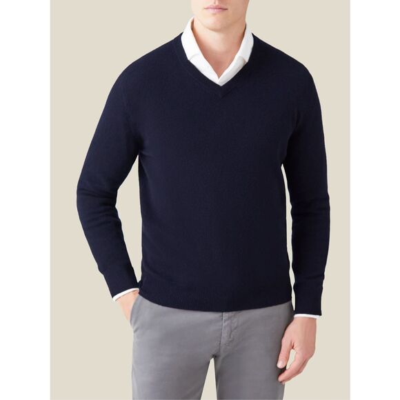 Men’s navy blue V-neck sweater - LOGG - ￼ label of greeted goods by H&M size L￼ - Picture 1 of 7